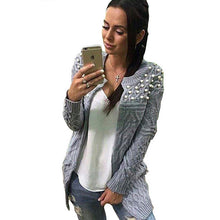 Pearls Beaded Women Long Cardigan Women's Knitted Sweater Cardigan Femme Thick Warm Long Cardigan