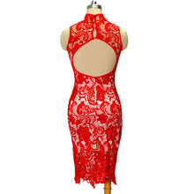 Red Lace Party Dress Sexy Back Open Bodycon Dress Women High Neck Off Shoulder Dresses For Women Hollow Out Club Dress