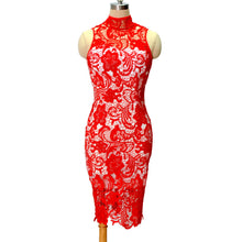 Red Lace Party Dress Sexy Back Open Bodycon Dress Women High Neck Off Shoulder Dresses For Women Hollow Out Club Dress