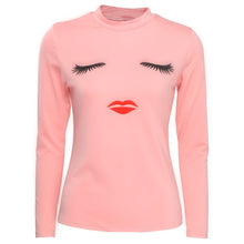 Red Lips Smiling Women T Shirt Sexy Slim Printed Top Tees Femm Black White Pink Casual Long Sleeve T Shirt Women Tops