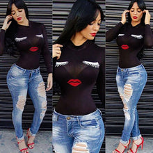 Red Lips Smiling Women T Shirt Sexy Slim Printed Top Tees Femm Black White Pink Casual Long Sleeve T Shirt Women Tops