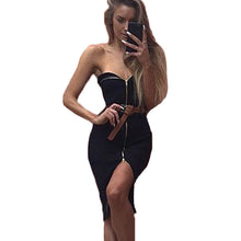 Sexy Off Shoulder Knitted Dress Strapless Zipper Up Bodycon Dress Slim Knee Length Party Wrap Dresses For Women