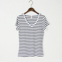 Short Sleeve Striped T shirt Women Casual Women Tops V Neck Slim Modal Tshirt Femme Big Size T shirts For Women