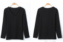 Slim Basic T shirts Oversized Cotton Women T shirt Sexy V Neck Long Sleeve Basic Top Lady Casual Solid Tee Shirts XXL