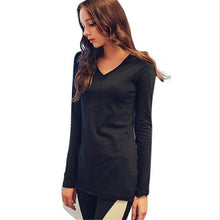Slim Basic T shirts Oversized Cotton Women T shirt Sexy V Neck Long Sleeve Basic Top Lady Casual Solid Tee Shirts XXL