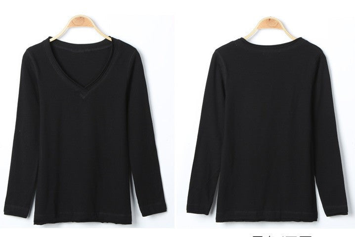 Slim Basic T shirts Oversized Cotton Women T shirt Sexy V Neck Long Sleeve Basic Top Lady Casual Solid Tee Shirts XXL