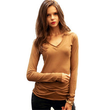 Slim Basic T shirts Oversized Cotton Women T shirt Sexy V Neck Long Sleeve Basic Top Lady Casual Solid Tee Shirts XXL