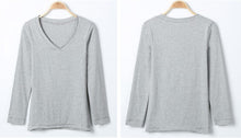 Slim Basic T shirts Oversized Cotton Women T shirt Sexy V Neck Long Sleeve Basic Top Lady Casual Solid Tee Shirts XXL