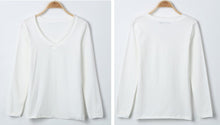 Slim Basic T shirts Oversized Cotton Women T shirt Sexy V Neck Long Sleeve Basic Top Lady Casual Solid Tee Shirts XXL