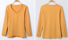 Slim Basic T shirts Oversized Cotton Women T shirt Sexy V Neck Long Sleeve Basic Top Lady Casual Solid Tee Shirts XXL