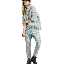 Stylish Jeans Woman Ripped Boyfriend Jeans For Women Light Blue Washed Hole Jean Femme Loose Denim Jeans Women