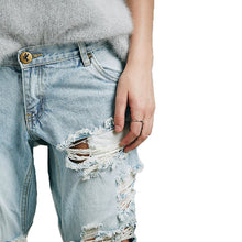 Stylish Jeans Woman Ripped Boyfriend Jeans For Women Light Blue Washed Hole Jean Femme Loose Denim Jeans Women