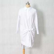 Black White Long Shirt Dress For Women Front Knot Sexy Dress Long Sleeve Turn Down Collar Dress Robe