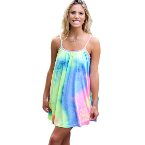 Dress Women Colorful Tie-Dry Strap Casual Dress Sexy Mini Dresses Plus Size Women Clothing