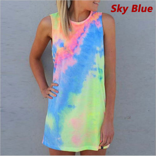 Women Dresses Casual Sleeveless Straight A-Line Party Dress Plus Size Print Colorful Mini Vestidos J3151