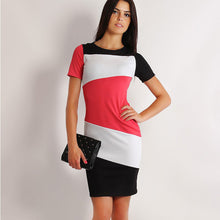 Women Patchwork Dress Elegant Slim O-neck Short Sleeve Casual Pencil Cocktail Bodycon Women Dresses Vestidos M0069