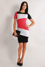 Women Patchwork Dress Elegant Slim O-neck Short Sleeve Casual Pencil Cocktail Bodycon Women Dresses Vestidos M0069