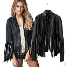 Black Leather Jacket Tassels Punk Motorcycle Women Jacket Slim Fringed Jacket Coat Women Chaquetas Mujer