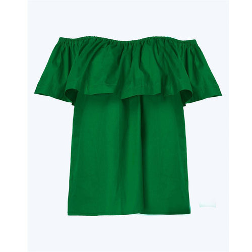 Slash Neck Women Tops Sexy Ruffle Sleeve Off Shoulder Top Tee Solid Loose Blouses Shirts