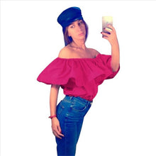 Slash Neck Women Tops Sexy Ruffle Sleeve Off Shoulder Top Tee Solid Loose Blouses Shirts