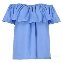 Slash Neck Women Tops Sexy Ruffle Sleeve Off Shoulder Top Tee Solid Loose Blouses Shirts