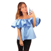 Slash Neck Women Tops Sexy Ruffle Sleeve Off Shoulder Top Tee Solid Loose Blouses Shirts
