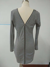Women Casual Sexy Backless Zipper Long Sleeve Striped Dress Pullover Mini Party Dresses Vestidos Q0148