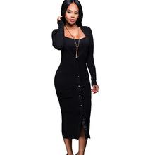 Knitted Midi Dress Elegant Button Up Long Dress Women Sexy V Neck Bodycon Dress Ladies Wrap Dresses