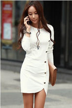 Long Sleeve Button Pattern Women Dress Plus Size O Neck Knitted Office Wear Dress Sexy Bodycon Dress Women