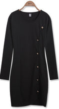 Long Sleeve Button Pattern Women Dress Plus Size O Neck Knitted Office Wear Dress Sexy Bodycon Dress Women