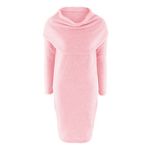 Dress Scarf Collar Knitted Dress Casual Long Sleeve Sweater Dress For Women Gray White Pink