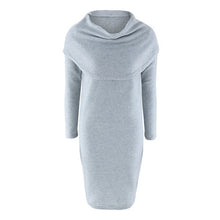 Dress Scarf Collar Knitted Dress Casual Long Sleeve Sweater Dress For Women Gray White Pink