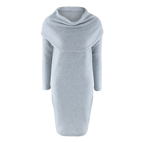 Dress Scarf Collar Knitted Dress Casual Long Sleeve Sweater Dress For Women Gray White Pink