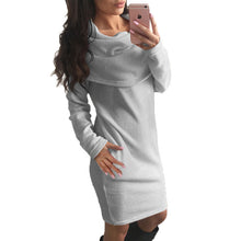 Dress Scarf Collar Knitted Dress Casual Long Sleeve Sweater Dress For Women Gray White Pink