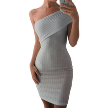 Elegant One Shoulder Knitted Dress Slim Sexy Bodycon Dress Mini Robe Femme Off Shoulder Knitting Dress