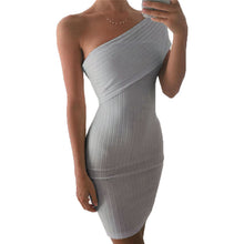 Elegant One Shoulder Knitted Dress Slim Sexy Bodycon Dress Mini Robe Femme Off Shoulder Knitting Dress