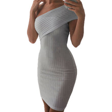 Elegant One Shoulder Knitted Dress Slim Sexy Bodycon Dress Mini Robe Femme Off Shoulder Knitting Dress