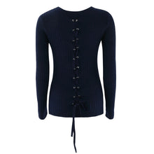 Back Lace Up Knitwear Pullover Women Side Split Knitted Women Tops Pull Femme Long Sleeve Slim Sweater Tops