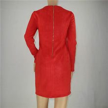 Cut Out Bodycon Dress Black Red Zipper Pattern Split Party Dress Long Sleeve Suede Women Dress