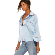 Pajama Style Blouses And Shirts Women Long Sleeve Turn Down Collar Blouse Imitate Silk Top Sexy Shirt