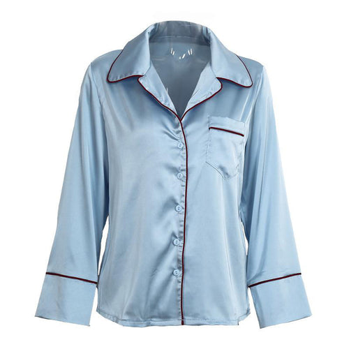 Pajama Style Blouses And Shirts Women Long Sleeve Turn Down Collar Blouse Imitate Silk Top Sexy Shirt