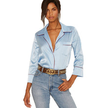 Pajama Style Blouses And Shirts Women Long Sleeve Turn Down Collar Blouse Imitate Silk Top Sexy Shirt