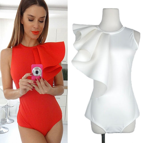 Ruffle Body Top Womens Sexy Bodysuit Black White Back Zipper Shorts Jumpsuit Sleeveless Tight Top Blouses