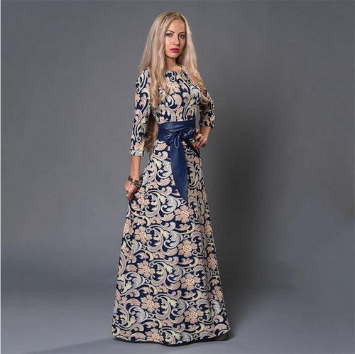 Floral Printing Maxi Long Dress Big Sized Three Quarter Sleeve Women Dress Plus Size Printed Boho Dress XXL