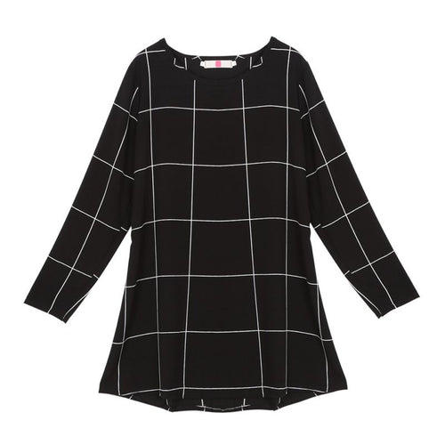 free-style-women-mini-o-neck-neck-plaid-dress-long-sleeve-swing-party-casual-xl-dresses-plus-sizes BBL