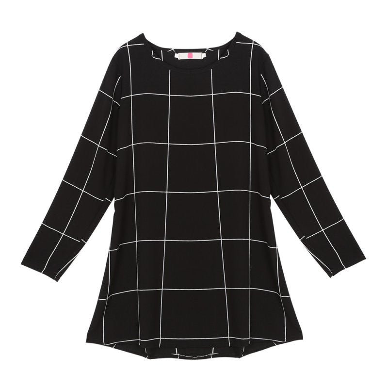 free-style-women-mini-o-neck-neck-plaid-dress-long-sleeve-swing-party-casual-xl-dresses-plus-sizes BBL