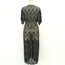 Hollow Cardigan Beach Long Dress Black Lace Maxi Dress Women Short Sleeve Sun Shirt Dress Sexy Floral Dresses