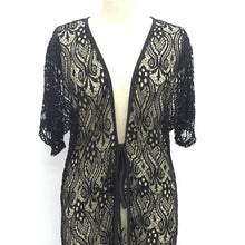 Hollow Cardigan Beach Long Dress Black Lace Maxi Dress Women Short Sleeve Sun Shirt Dress Sexy Floral Dresses