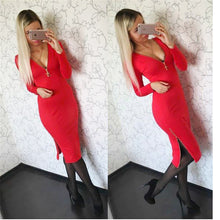 Women Plus Size Dress Casual Solid Straight Long Sleeve V-neck Zippers Dresses Q0036