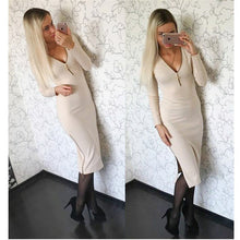 Women Plus Size Dress Casual Solid Straight Long Sleeve V-neck Zippers Dresses Q0036